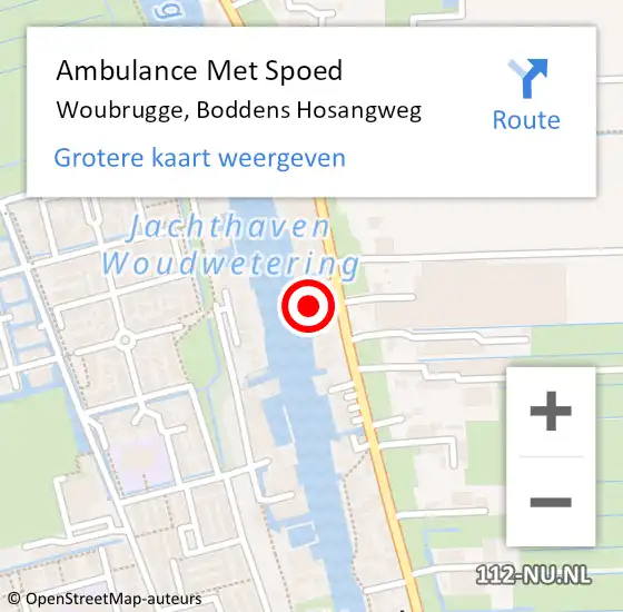 Locatie op kaart van de 112 melding: Ambulance Met Spoed Naar Woubrugge, Boddens Hosangweg op 9 mei 2023 19:40
