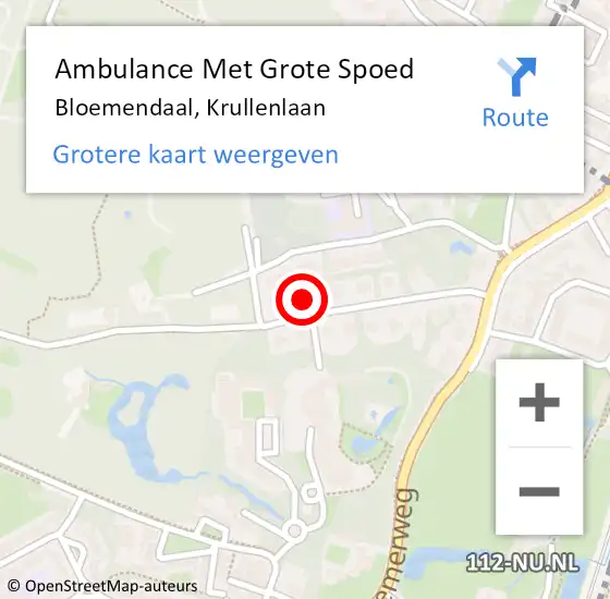 Locatie op kaart van de 112 melding: Ambulance Met Grote Spoed Naar Bloemendaal, Krullenlaan op 9 mei 2023 19:56