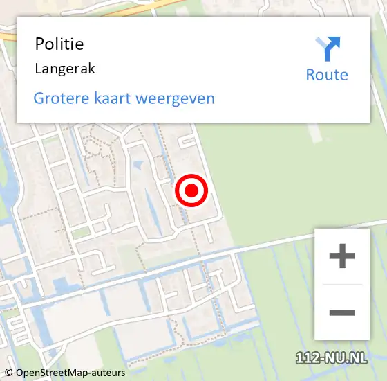 Locatie op kaart van de 112 melding: Politie Langerak op 9 mei 2023 20:19