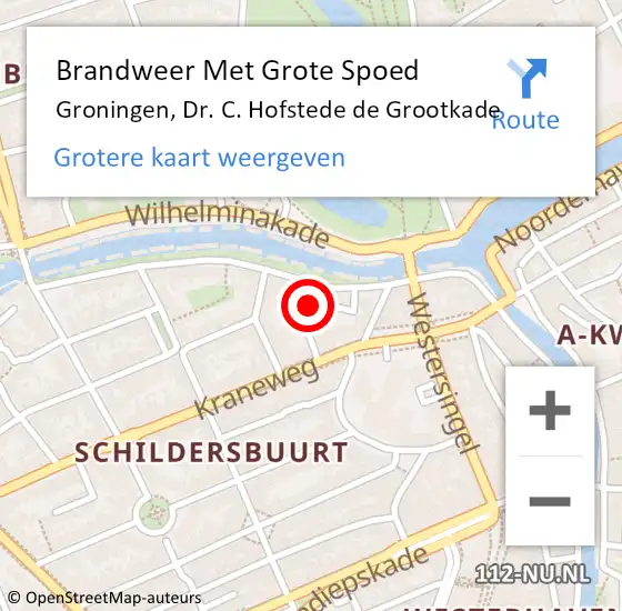 Locatie op kaart van de 112 melding: Brandweer Met Grote Spoed Naar Groningen, Dr. C. Hofstede de Grootkade op 9 mei 2023 20:38