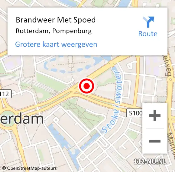 Locatie op kaart van de 112 melding: Brandweer Met Spoed Naar Rotterdam, Pompenburg op 9 mei 2023 20:56