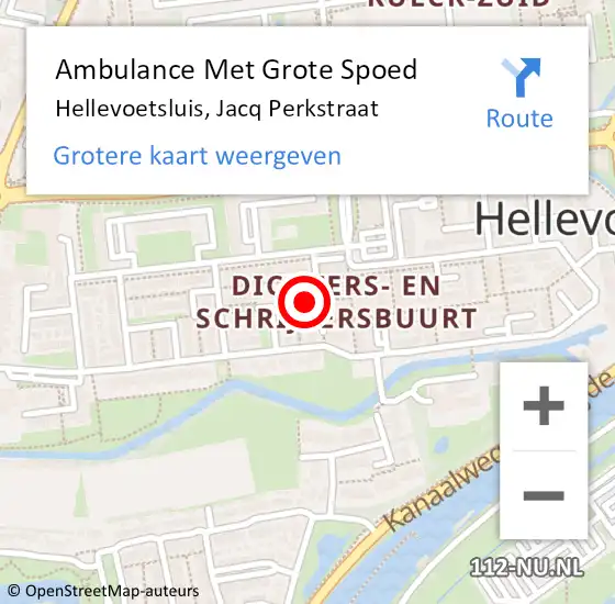 Locatie op kaart van de 112 melding: Ambulance Met Grote Spoed Naar Hellevoetsluis, Jacq Perkstraat op 9 mei 2023 21:36