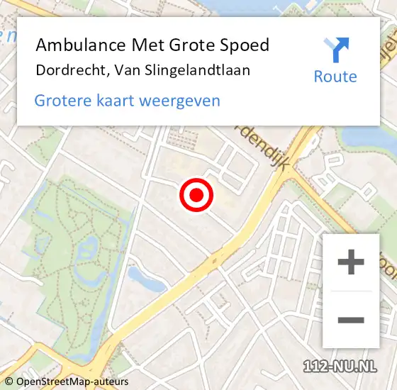 Locatie op kaart van de 112 melding: Ambulance Met Grote Spoed Naar Dordrecht, Van Slingelandtlaan op 9 mei 2023 21:44