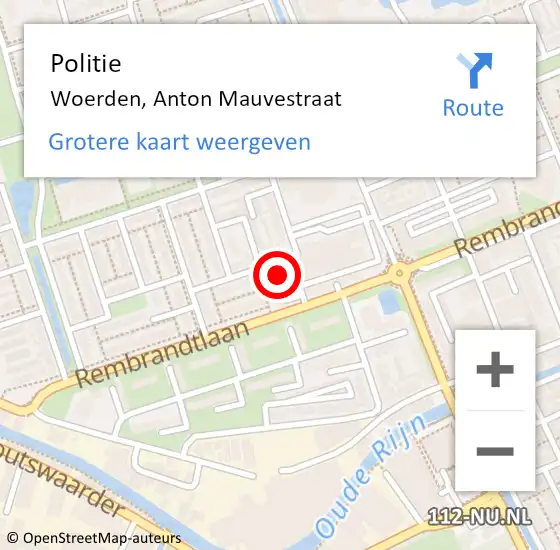 Locatie op kaart van de 112 melding: Politie Woerden, Anton Mauvestraat op 9 mei 2023 21:46