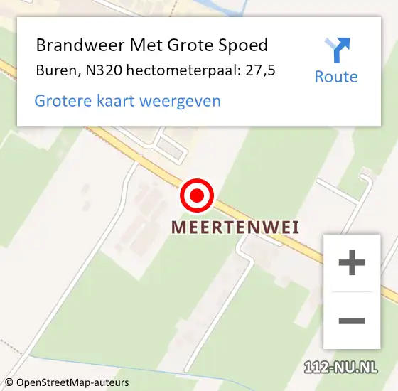 Locatie op kaart van de 112 melding: Brandweer Met Grote Spoed Naar Buren, N320 hectometerpaal: 27,5 op 9 mei 2023 21:57