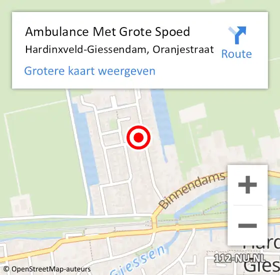 Locatie op kaart van de 112 melding: Ambulance Met Grote Spoed Naar Hardinxveld-Giessendam, Oranjestraat op 9 mei 2023 22:12