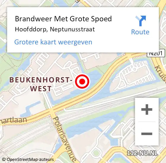 Locatie op kaart van de 112 melding: Brandweer Met Grote Spoed Naar Hoofddorp, Neptunusstraat op 9 mei 2023 22:13