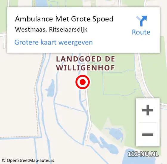 Locatie op kaart van de 112 melding: Ambulance Met Grote Spoed Naar Westmaas, Ritselaarsdijk op 9 mei 2023 22:54