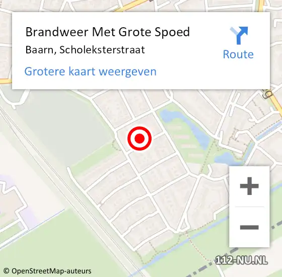 Locatie op kaart van de 112 melding: Brandweer Met Grote Spoed Naar Baarn, Scholeksterstraat op 9 mei 2023 23:41