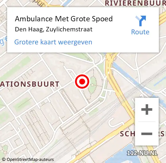 Locatie op kaart van de 112 melding: Ambulance Met Grote Spoed Naar Den Haag, Zuylichemstraat op 10 mei 2023 00:17