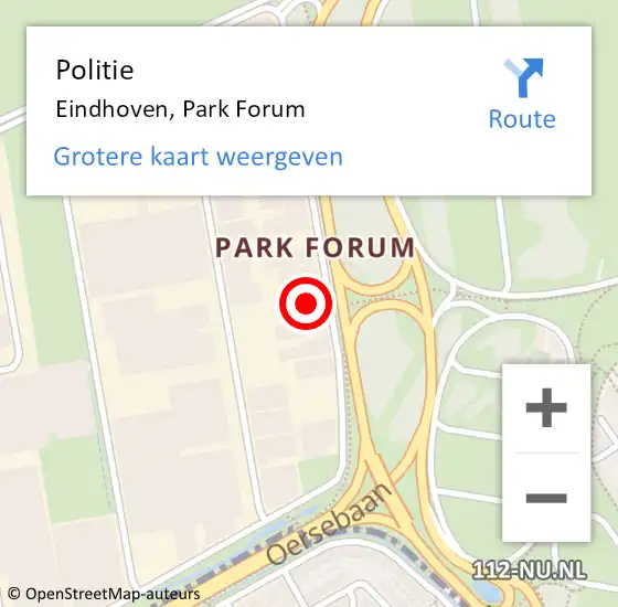 Locatie op kaart van de 112 melding: Politie Eindhoven, Park Forum op 10 mei 2023 00:18