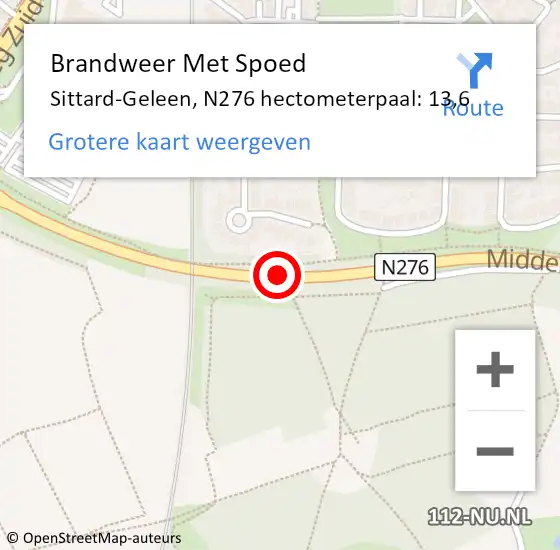 Locatie op kaart van de 112 melding: Brandweer Met Spoed Naar Sittard-Geleen, N276 hectometerpaal: 13,6 op 10 mei 2023 00:46