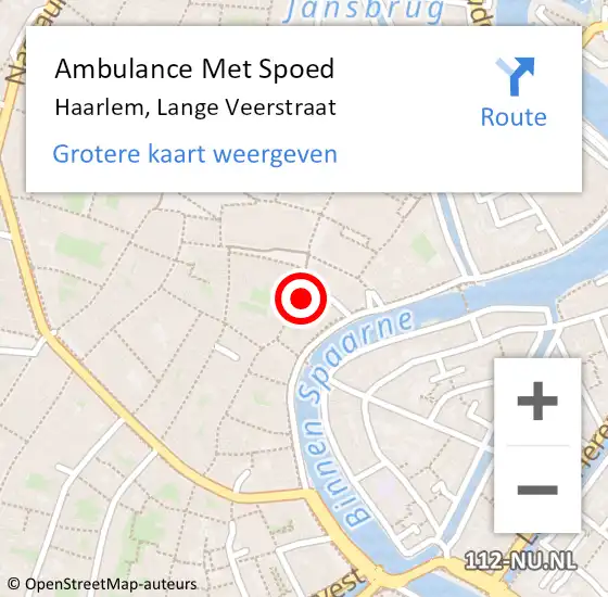 Locatie op kaart van de 112 melding: Ambulance Met Spoed Naar Haarlem, Lange Veerstraat op 10 mei 2023 01:53