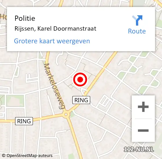 Locatie op kaart van de 112 melding: Politie Rijssen, Karel Doormanstraat op 10 mei 2023 02:33