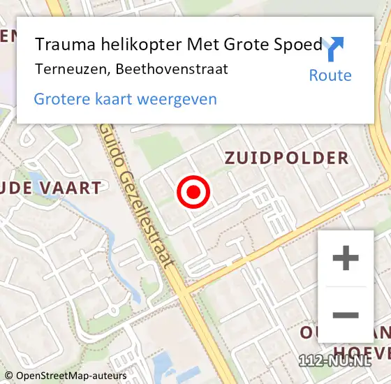 Locatie op kaart van de 112 melding: Trauma helikopter Met Grote Spoed Naar Terneuzen, Beethovenstraat op 10 mei 2023 05:38
