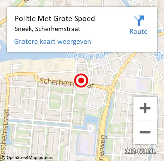 Locatie op kaart van de 112 melding: Politie Met Grote Spoed Naar Sneek, Scherhemstraat op 10 mei 2023 06:38