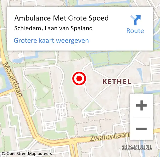 Locatie op kaart van de 112 melding: Ambulance Met Grote Spoed Naar Schiedam, Laan van Spaland op 10 mei 2023 06:47