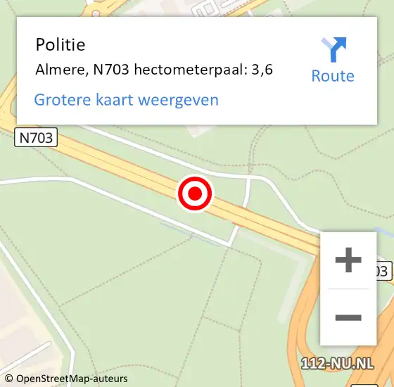 Locatie op kaart van de 112 melding: Politie Almere, N703 hectometerpaal: 3,6 op 10 mei 2023 07:42
