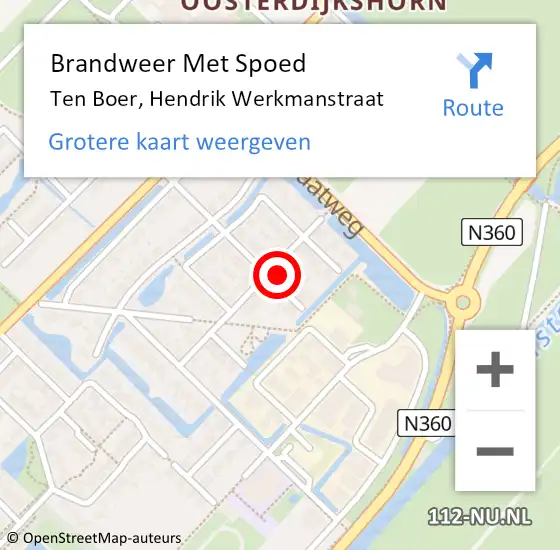 Locatie op kaart van de 112 melding: Brandweer Met Spoed Naar Ten Boer, Hendrik Werkmanstraat op 10 mei 2023 08:23