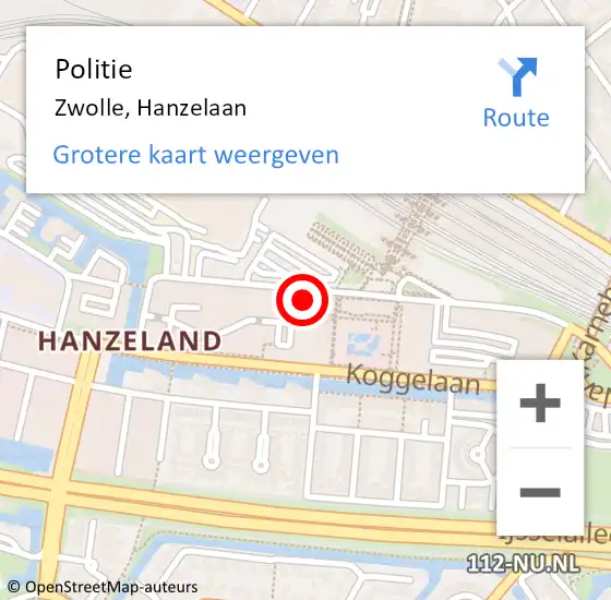 Locatie op kaart van de 112 melding: Politie Zwolle, Hanzelaan op 10 mei 2023 08:25