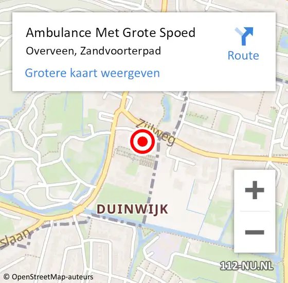 Locatie op kaart van de 112 melding: Ambulance Met Grote Spoed Naar Overveen, Zandvoorterpad op 10 mei 2023 08:26