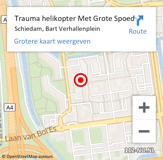 Locatie op kaart van de 112 melding: Trauma helikopter Met Grote Spoed Naar Schiedam, Bart Verhallenplein op 10 mei 2023 08:36