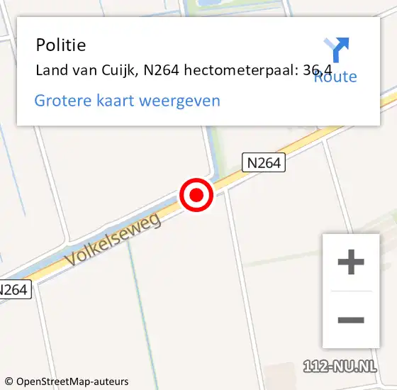 Locatie op kaart van de 112 melding: Politie Land van Cuijk, N264 hectometerpaal: 36,4 op 10 mei 2023 08:41