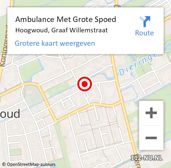 Locatie op kaart van de 112 melding: Ambulance Met Grote Spoed Naar Hoogwoud, Graaf Willemstraat op 10 mei 2023 08:53