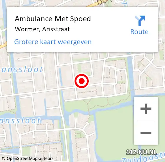 Locatie op kaart van de 112 melding: Ambulance Met Spoed Naar Wormer, Arisstraat op 10 mei 2023 08:54