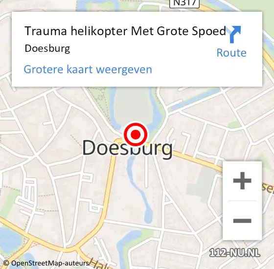 Locatie op kaart van de 112 melding: Trauma helikopter Met Grote Spoed Naar Doesburg op 10 mei 2023 09:29