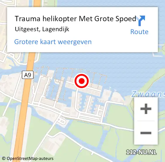 Locatie op kaart van de 112 melding: Trauma helikopter Met Grote Spoed Naar Uitgeest, Lagendijk op 10 mei 2023 09:41
