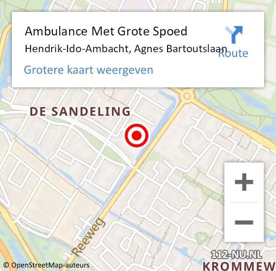 Locatie op kaart van de 112 melding: Ambulance Met Grote Spoed Naar Hendrik-Ido-Ambacht, Agnes Bartoutslaan op 10 mei 2023 09:43