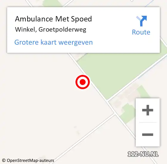 Locatie op kaart van de 112 melding: Ambulance Met Spoed Naar Winkel, Groetpolderweg op 10 mei 2023 09:52