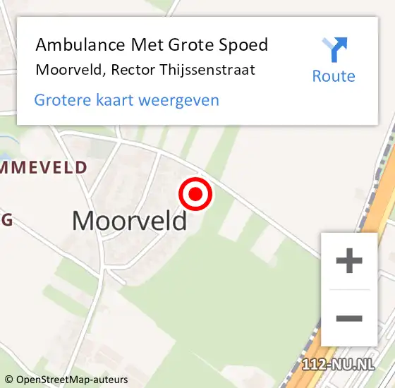 Locatie op kaart van de 112 melding: Ambulance Met Grote Spoed Naar Moorveld, Rector Thijssenstraat op 25 augustus 2014 05:04