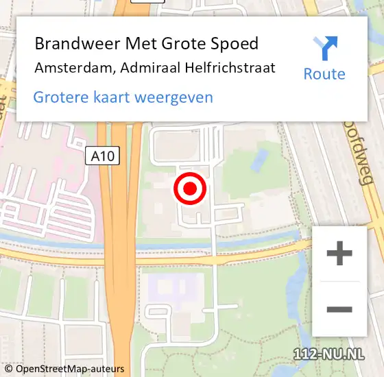 Locatie op kaart van de 112 melding: Brandweer Met Grote Spoed Naar Amsterdam, Admiraal Helfrichstraat op 10 mei 2023 10:09