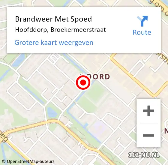 Locatie op kaart van de 112 melding: Brandweer Met Spoed Naar Hoofddorp, Broekermeerstraat op 10 mei 2023 10:13