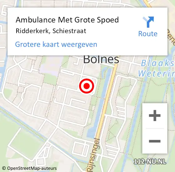 Locatie op kaart van de 112 melding: Ambulance Met Grote Spoed Naar Ridderkerk, Schiestraat op 10 mei 2023 10:36