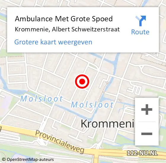 Locatie op kaart van de 112 melding: Ambulance Met Grote Spoed Naar Krommenie, Albert Schweitzerstraat op 10 mei 2023 10:41