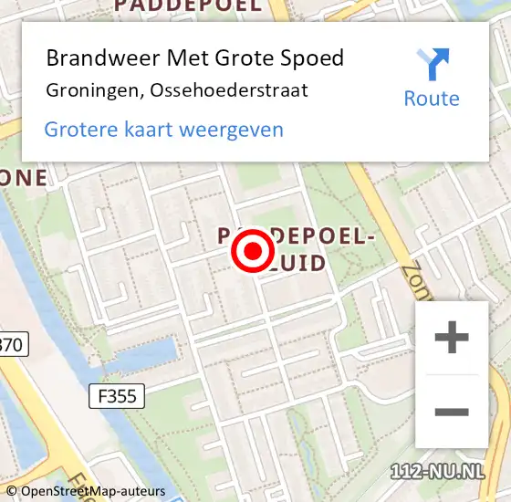 Locatie op kaart van de 112 melding: Brandweer Met Grote Spoed Naar Groningen, Ossehoederstraat op 10 mei 2023 11:02