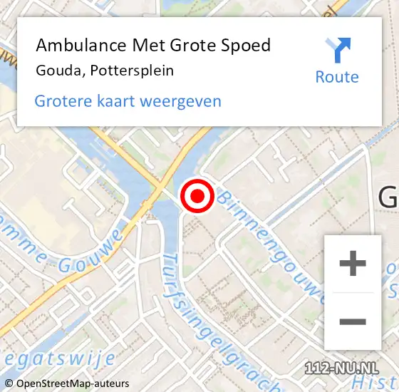 Locatie op kaart van de 112 melding: Ambulance Met Grote Spoed Naar Gouda, Pottersplein op 10 mei 2023 11:02