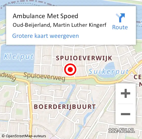 Locatie op kaart van de 112 melding: Ambulance Met Spoed Naar Oud-Beijerland, Martin Luther Kingerf op 10 mei 2023 11:12