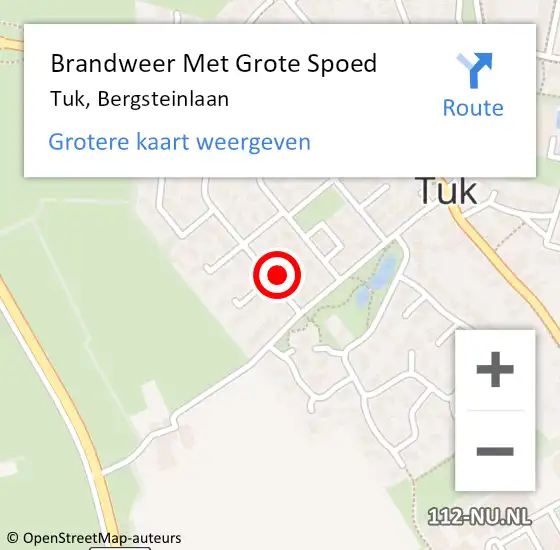 Locatie op kaart van de 112 melding: Brandweer Met Grote Spoed Naar Tuk, Bergsteinlaan op 10 mei 2023 11:34