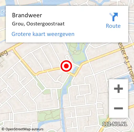 Locatie op kaart van de 112 melding: Brandweer Grou, Oostergoostraat op 10 mei 2023 11:35