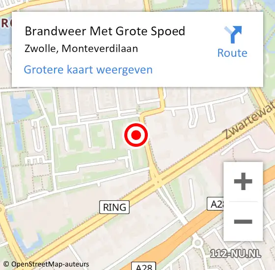 Locatie op kaart van de 112 melding: Brandweer Met Grote Spoed Naar Zwolle, Monteverdilaan op 10 mei 2023 11:39
