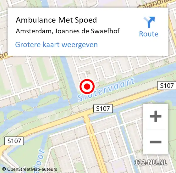 Locatie op kaart van de 112 melding: Ambulance Met Spoed Naar Amsterdam, Joannes de Swaefhof op 10 mei 2023 11:49