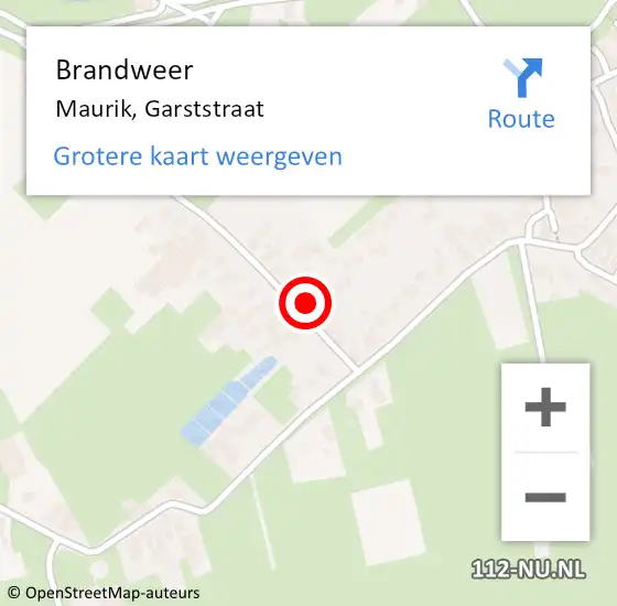 Locatie op kaart van de 112 melding: Brandweer Maurik, Garststraat op 10 mei 2023 11:55
