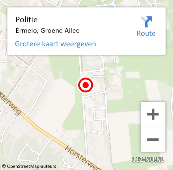 Locatie op kaart van de 112 melding: Politie Ermelo, Groene Allee op 10 mei 2023 12:09