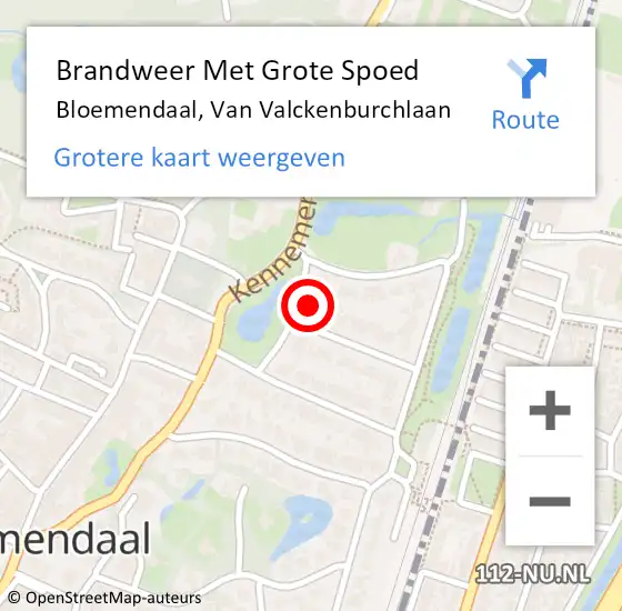 Locatie op kaart van de 112 melding: Brandweer Met Grote Spoed Naar Bloemendaal, Van Valckenburchlaan op 10 mei 2023 12:36