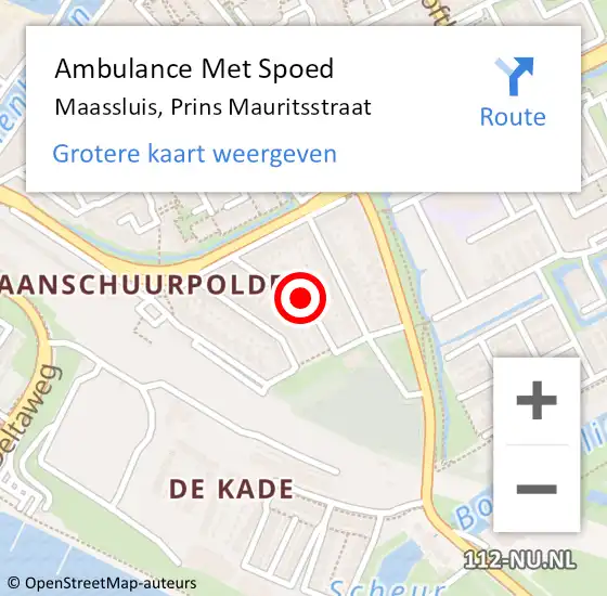 Locatie op kaart van de 112 melding: Ambulance Met Spoed Naar Maassluis, Prins Mauritsstraat op 10 mei 2023 13:05