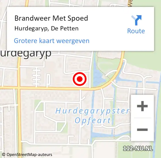 Locatie op kaart van de 112 melding: Brandweer Met Spoed Naar Hurdegaryp, De Petten op 10 mei 2023 13:08